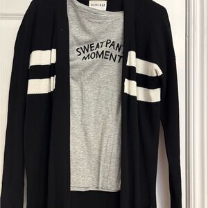 Olive & Oak Black and White Striped Cardigan